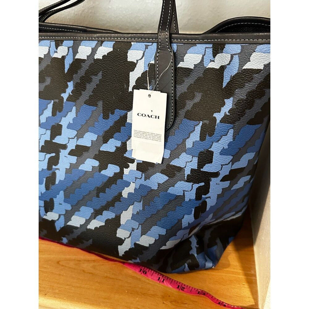 Coach City Tote With Blue Graphic Plaid Print NWT - Picture 4 of 10